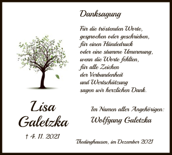 Traueranzeige von Lisa Galetzka von SYK