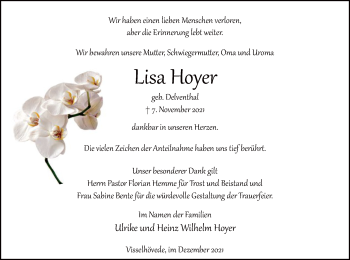 Traueranzeige von Lisa Hoyer von SYK