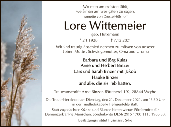 Traueranzeige von Lore Wittemeier von SYK