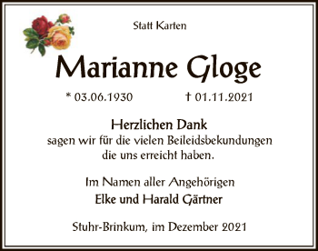 Traueranzeige von Marianne Gloge von SYK