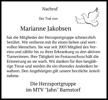 Traueranzeige von Marianne Jakobsen von SYK