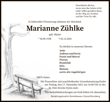 Traueranzeige von Marianne Zühlke von SYK