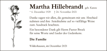 Traueranzeige von Martha Hillebrandt von SYK