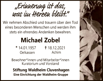 Traueranzeige von Michael Zobel von SYK