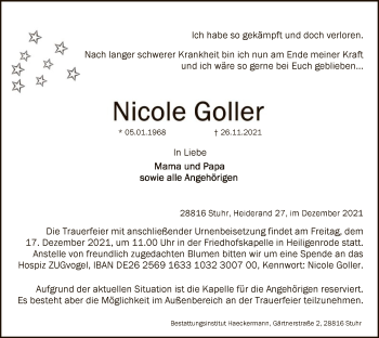 Traueranzeige von Nicole Goller von SYK