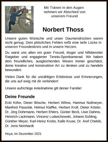 Traueranzeige von Norbert Thoss von SYK