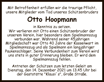 Traueranzeige von Otto Hoopmann von SYK