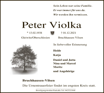 Traueranzeige von Peter Violka von SYK