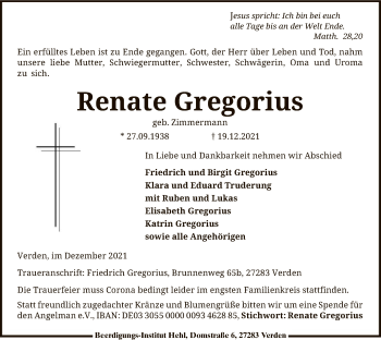 Traueranzeige von Renate Gregorius von SYK