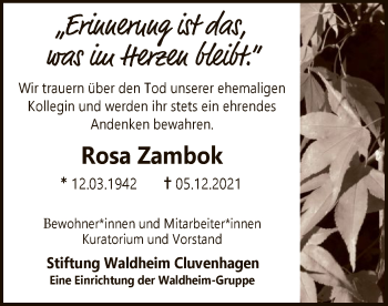 Traueranzeige von Rosa Zambok von SYK