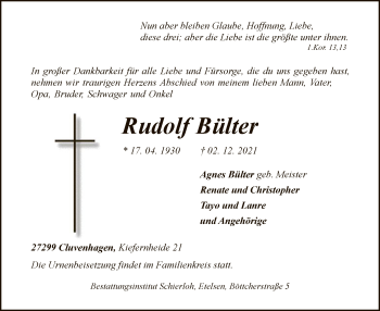 Traueranzeige von Rudolf Bülter von SYK