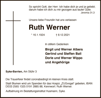 Traueranzeige von Ruth Werner von SYK