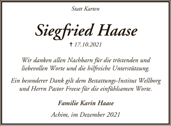 Traueranzeige von Siegfried Haase von SYK