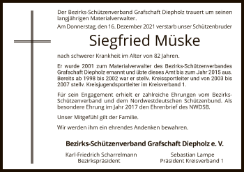 Traueranzeige von Siegfried Müske von SYK