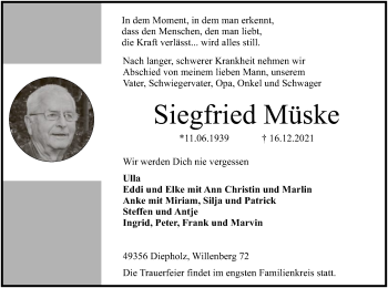 Traueranzeige von Siegfried Müske von SYK