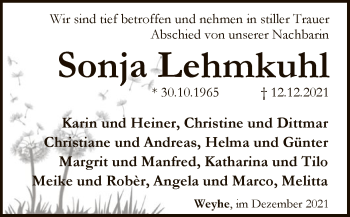 Traueranzeige von Sonja Lehmkuhl von SYK