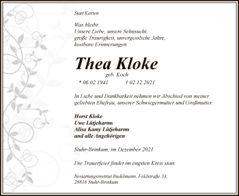 Traueranzeige von Thea Kloke von SYK