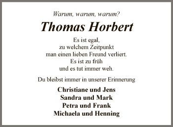 Traueranzeige von Thomas Horbert von SYK