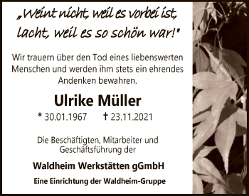 Traueranzeige von Ulrike Müller von SYK