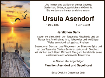 Traueranzeige von Ursula Asendorf von SYK