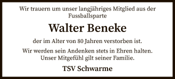 Traueranzeige von Walter Beneke von SYK