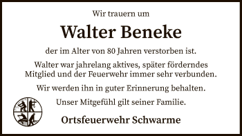 Traueranzeige von Walter Beneke von SYK