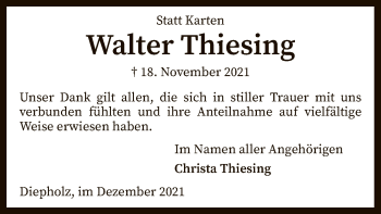 Traueranzeige von Walter Thiesing von SYK