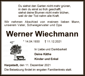 Traueranzeige von Werner Wiechmann von SYK