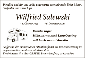 Traueranzeige von Wilfried Salewski von SYK