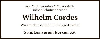 Traueranzeige von Wilhelm Cordes von SYK