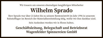 Traueranzeige von Wilhelm Sprado von SYK