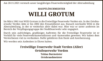 Traueranzeige von Willi Grotum von SYK