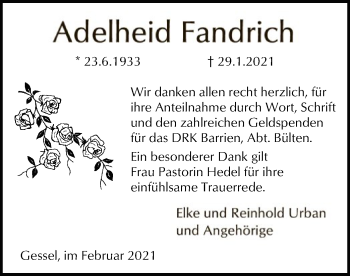Traueranzeige von Adelheid Fandrich