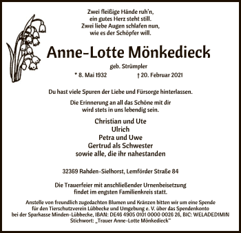 Traueranzeige von Anne-Lotte Mönkedieck von SYK