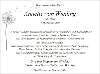 Traueranzeige von Annette von Wieding von SYK