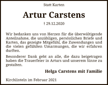 Traueranzeige von Artur Carstens von SYK