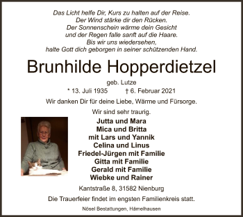 Traueranzeige von Brunhilde Hopperdietzel von SYK