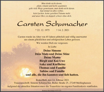 Traueranzeige von Carsten Schumacher von SYK