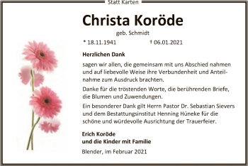 Traueranzeige von Christa Koröde von SYK