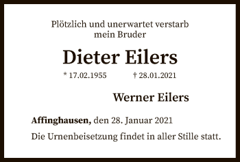 Traueranzeige von Dieter Eilers von SYK