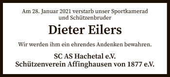 Traueranzeige von Dieter Eilers von SYK