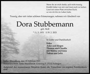 Traueranzeige von Dora Stubbemann von SYK