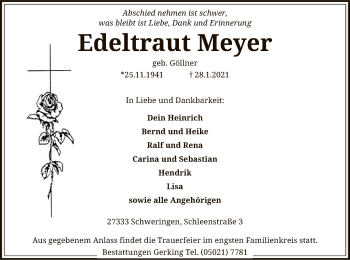 Traueranzeige von Edeltraut Meyer von SYK