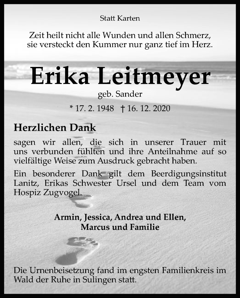  Traueranzeige für Erika Leitmeyer vom 06.02.2021 aus SYK