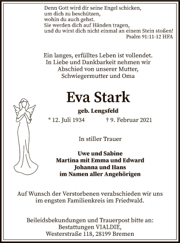 Traueranzeige von Eva Stark von SYK