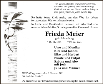 Traueranzeige von Frieda Meier von SYK