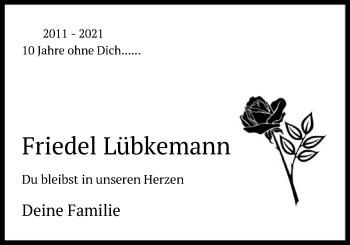 Traueranzeige von Friedel Lübkemann von SYK