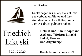 Traueranzeige von Friedrich Likuski von SYK