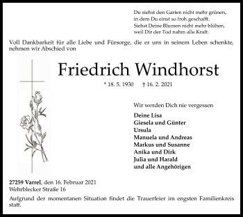 Traueranzeige von Friedrich Windhorst von SYK