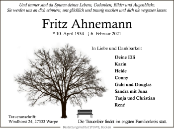 Traueranzeige von Fritz Ahnemann von SYK